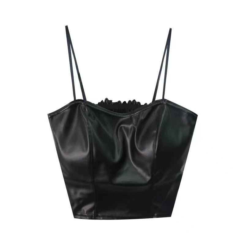 Retro Leather Vest Women Wear Short Stretch