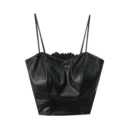 Retro Leather Vest Women Wear Short Stretch